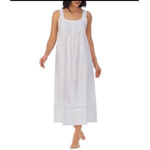 Eileen West Cotton DobbyStripe Woven Sleeveless Ballet Cotton Nightgown White